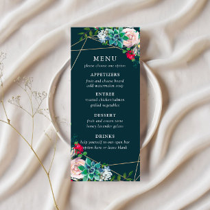 Panfleto Cardápio de Casamento Chic Suculentas & Dourado