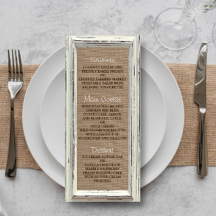 Panfleto Cardápio de Casamento em Moldura Rústica Branca e 