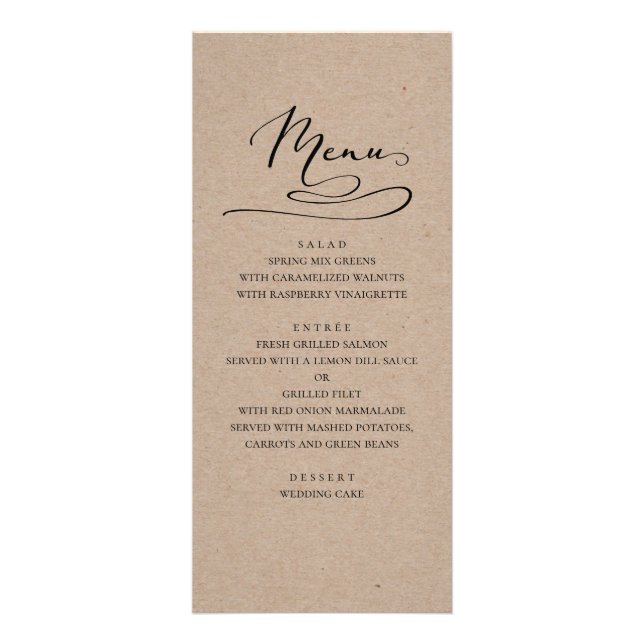 Panfleto Cardápio de jantar de casamento rústico. Simples m (Frente)