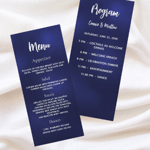 Panfleto cardápio de jantar do programa de casamento azul m