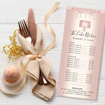Cardápio de pastelaria com Rosa de bolos Dourado