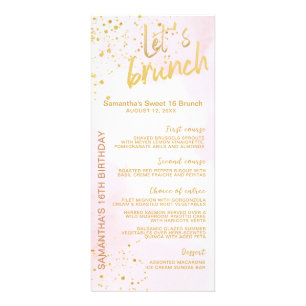Panfleto Cardápio Elegante Rosa Bege e Dourado Sweet 16