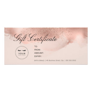 Panfleto Certificado de Presente Dourado para Blush e Rosa