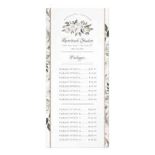 Panfleto Cherish Vintage White Floral Lista de Preços Perso
