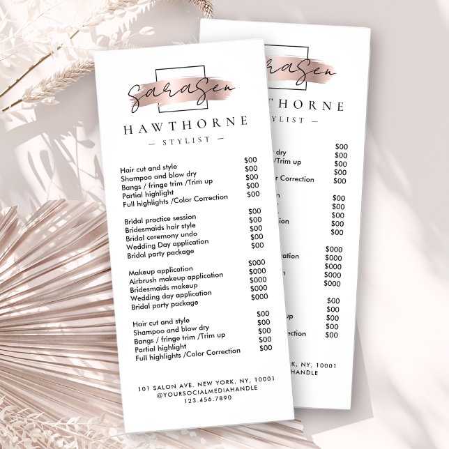 Panfleto Chic Brush Traço Salon Price List Services Modern (Criador carregado)