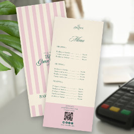 Panfleto Chic Pink Stripes Green Bakery Logo QR Price