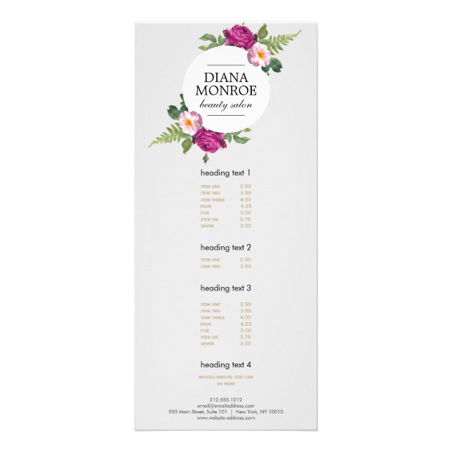 Panfleto Cinza Floral Moderna Salon Rack Card (Frente)