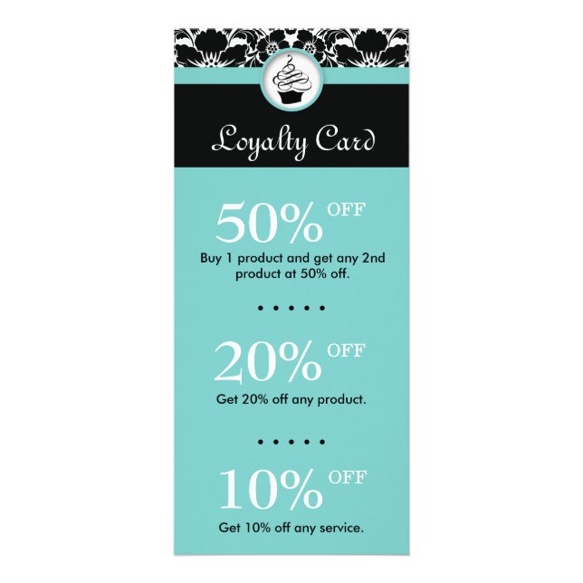 Panfleto Cupcake Banqueiro Desserts Flor Damasco Azul (Frente)