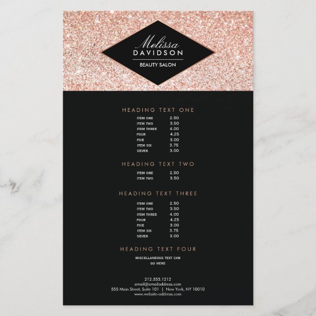 Panfleto da Casa de Beleza Rose Gold Glitter e Gla (Frente)