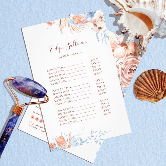 Panfleto da lista de preços tropical e azul (Criador carregado)