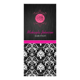 Panfleto Damasco preto e branco elegante com fita rosa