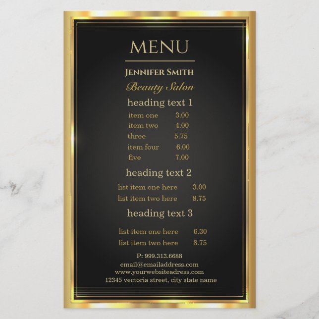 Panfleto de Artista de Maquiagem Black Gold (Frente)