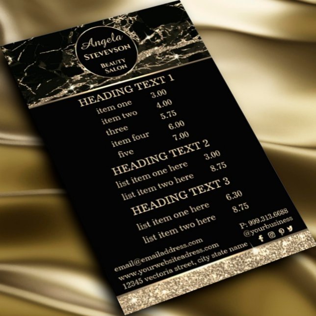 Panfleto de Artista de Maquiagem Mármore Ouro Pret (#zazzlemade #goldpricelist #luxurypricelist)