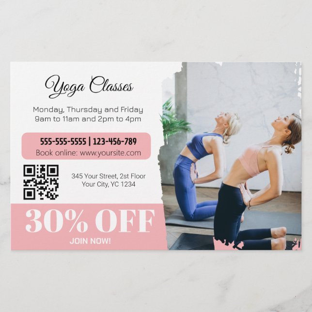 Panfleto de aulas de estúdio de instrutor de Yoga (Frente)