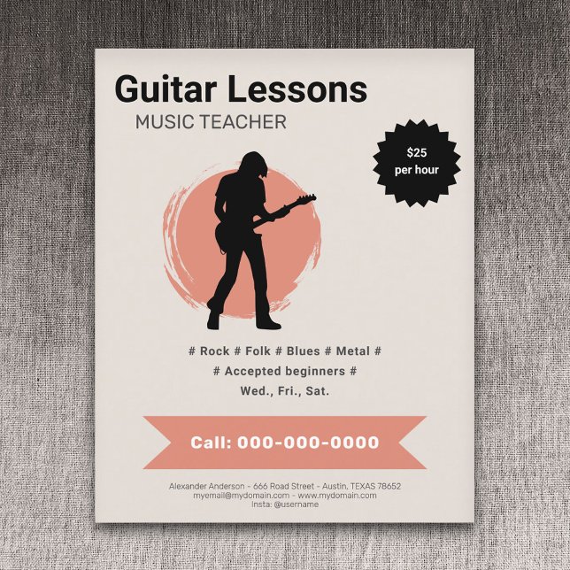 Panfleto de Aulas de Guitarra Elétrica (Electric Guitar Lessons Flyer)