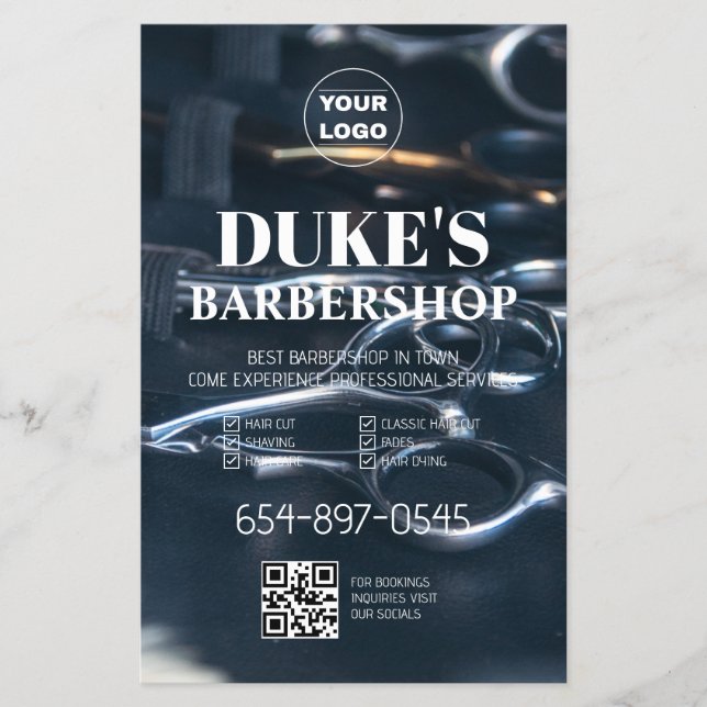 Panfleto de Barbearia Preto e Branco (Frente)