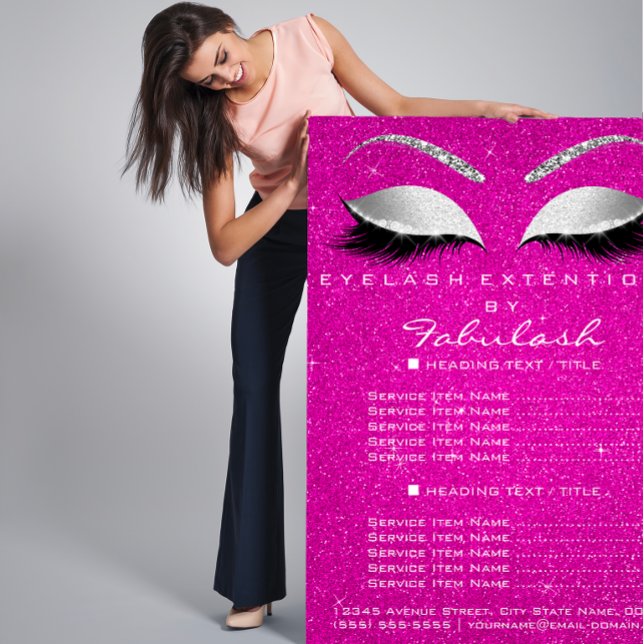 Panfleto de Cílios de Maquiagem Salão de Beleza Br (Makeup Lashes Beauty Salon Glitter Flyer Hot Pink)