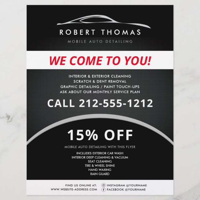 Panfleto de Detalhes de Automóveis Preto, Reparo d (Frente)