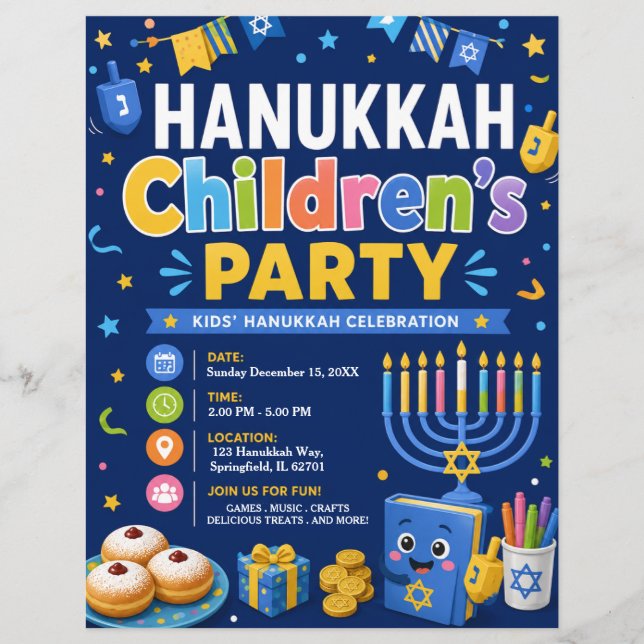 Panfleto de Festa Infantil de Hanukkah (Frente)
