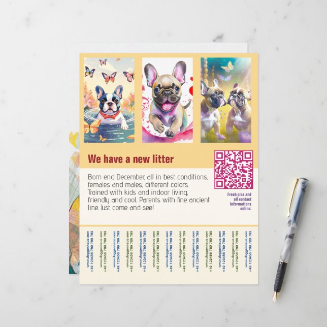 panfleto de filhotes à venda com código QR laranja (Frente/Verso In Situ)