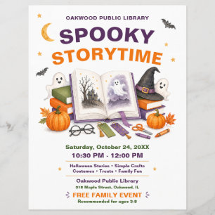 Panfleto de Halloween para Hora da História Assust