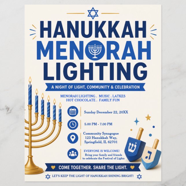 Panfleto de Iluminação da Menorá de Hanukkah (Frente)
