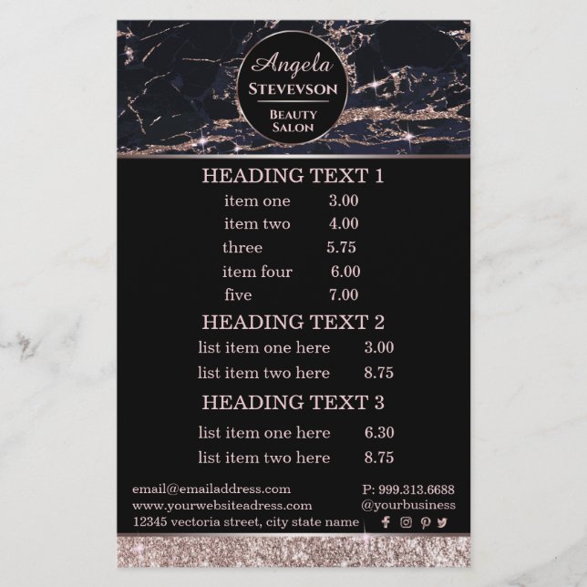 Panfleto de mármore rosa dourado de maquiagem (Frente)