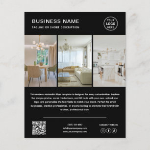 Panfleto de Negócios Preto Moderno com Foto de Log