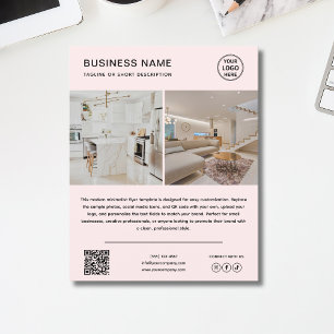 Panfleto de Negócios Rosa Código QR Foto Logotipo