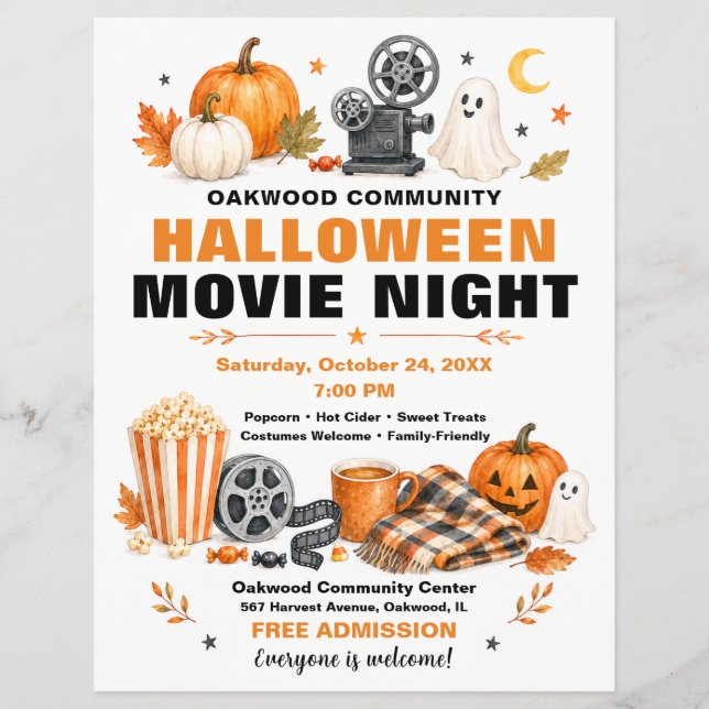 Panfleto de Noite de Filme de Halloween da Comunid (Frente)
