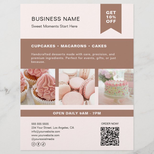 Panfleto de Padaria QR com Foto Personalizada (Frente)