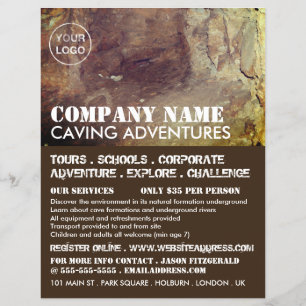 Panfleto de propaganda de aventura em caverna
