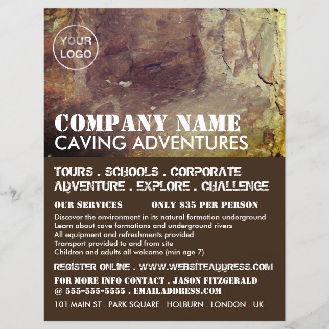 Panfleto de propaganda de aventura em caverna (Frente)