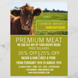 Panfleto de propaganda de gado marrom, agricultor 