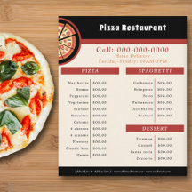 Panfleto de Restaurante de Pizza, Menu e Lista de 