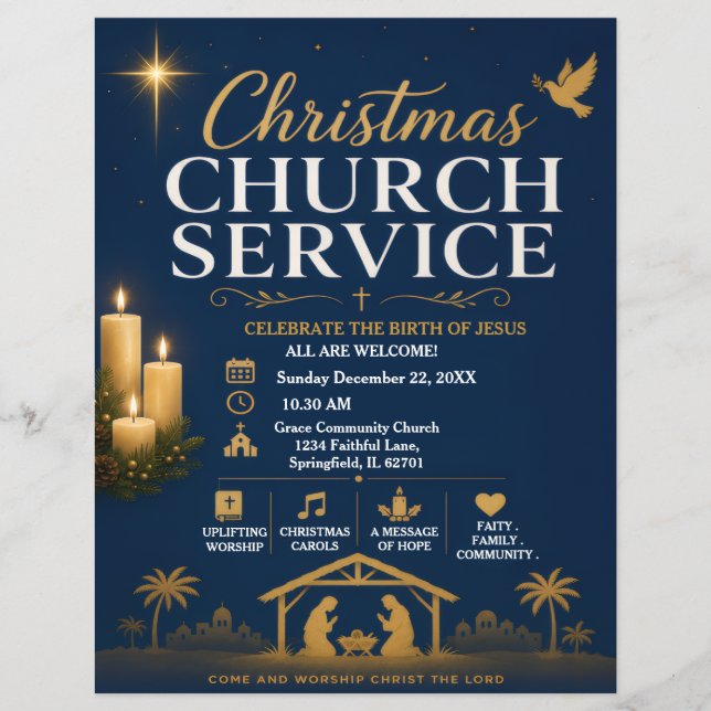 Panfleto de Serviço de Natal da Igreja (Frente)