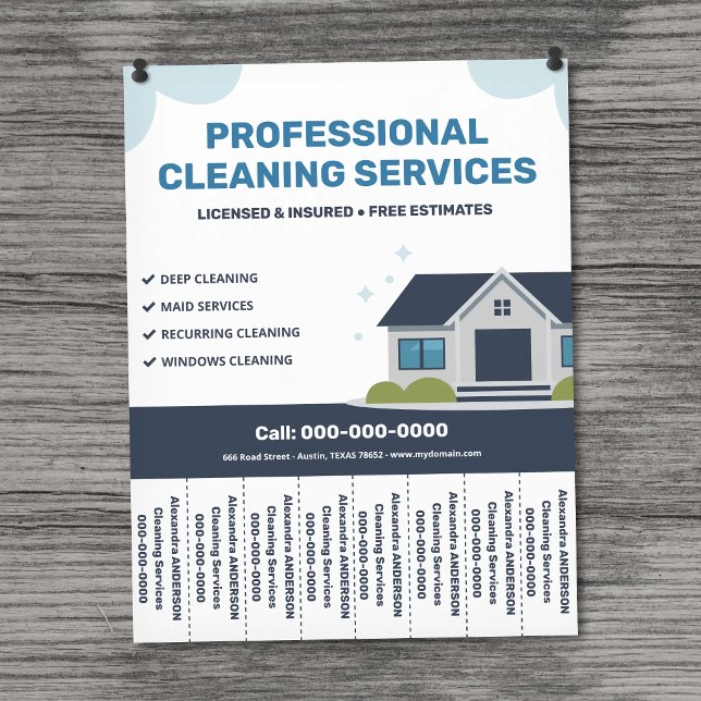 Panfleto de Serviços de Limpeza com Abas para Arra (Cleaning Services Flyer with Tear-Off Tabs)