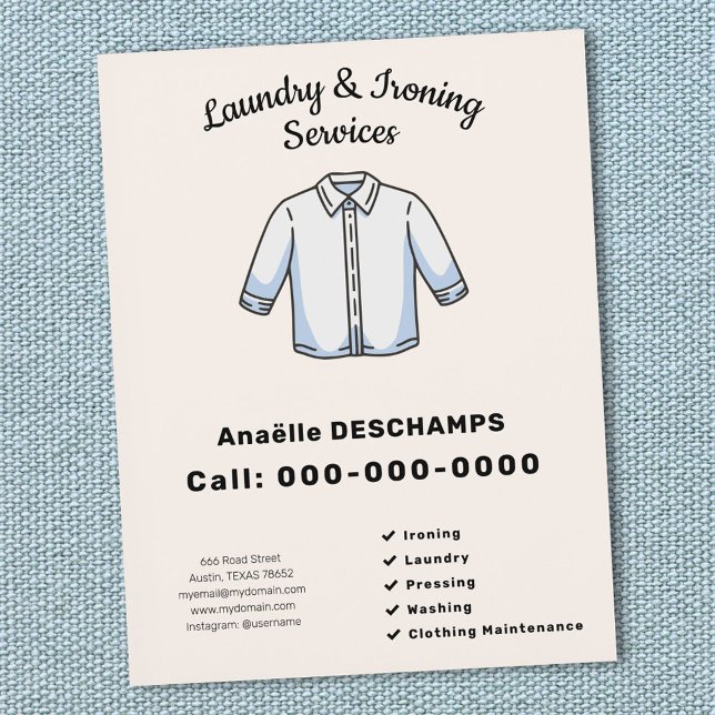 Panfleto de Serviços de Passar Roupas e Lavanderia (Ironing & Laundry Services Flyer)