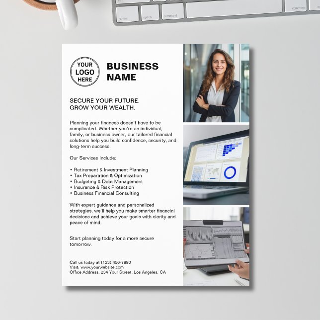 Panfleto de Serviços Financeiros Profissionais Bra (Modern White Professional Financial Services Flyer)