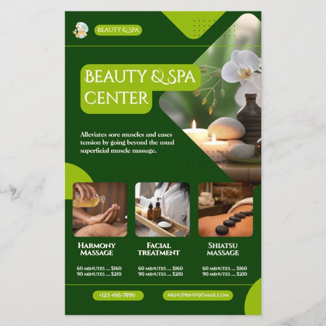 Panfleto de Spa de Beleza – Tratamento de Massagem (Frente)