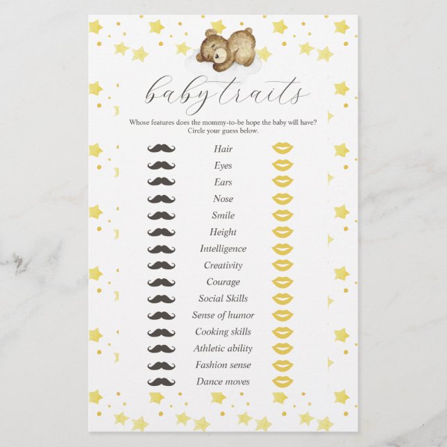 Panfleto do Jogo de Características do Bebê Teddy  (Frente)
