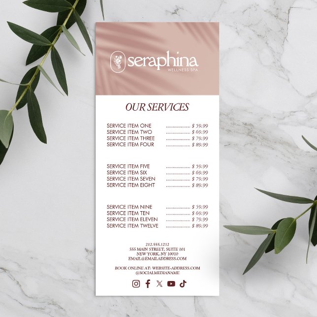 Panfleto Elegância Terrosa Logo Beleza, Bem-estar, Spa Rosa (Criador carregado)