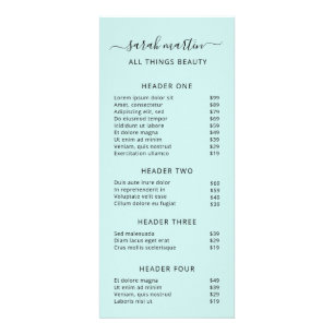 Panfleto Elegant Beauty Salon Price List Turquoise
