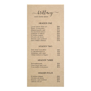 Panfleto Elegant Simple Brown Rustic Price List