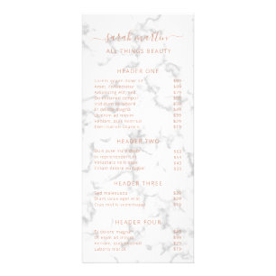 Panfleto Elegante Beauty Salon Price List Rosa Dourado Marb