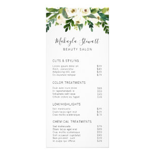 Panfleto Elegante Greenery White Floral Lista de Preços do 