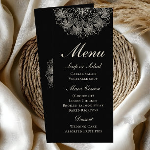 Panfleto Elegante Mandala Indiano Boho Preto Casamento Home
