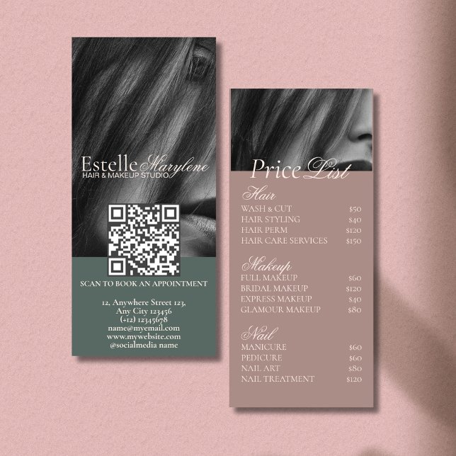 Panfleto Elegante moderno Green Brown Photo Hair Studio (Criador carregado)