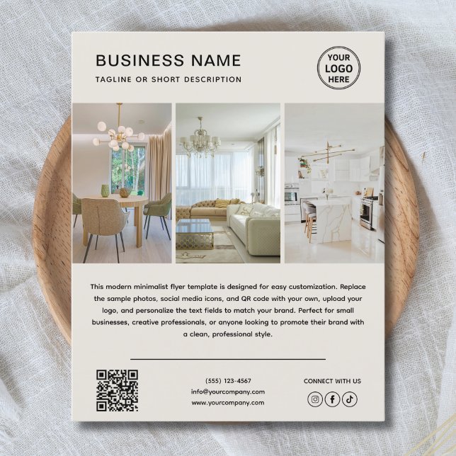 Panfleto Empresarial Moderno Neutro com Foto de Lo (Custom Logo Photo Modern Neutral Business Flyer)