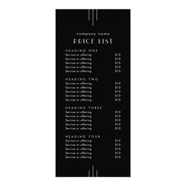 Panfleto EVERLY Dark Black Double Sided Business Price List (Frente)